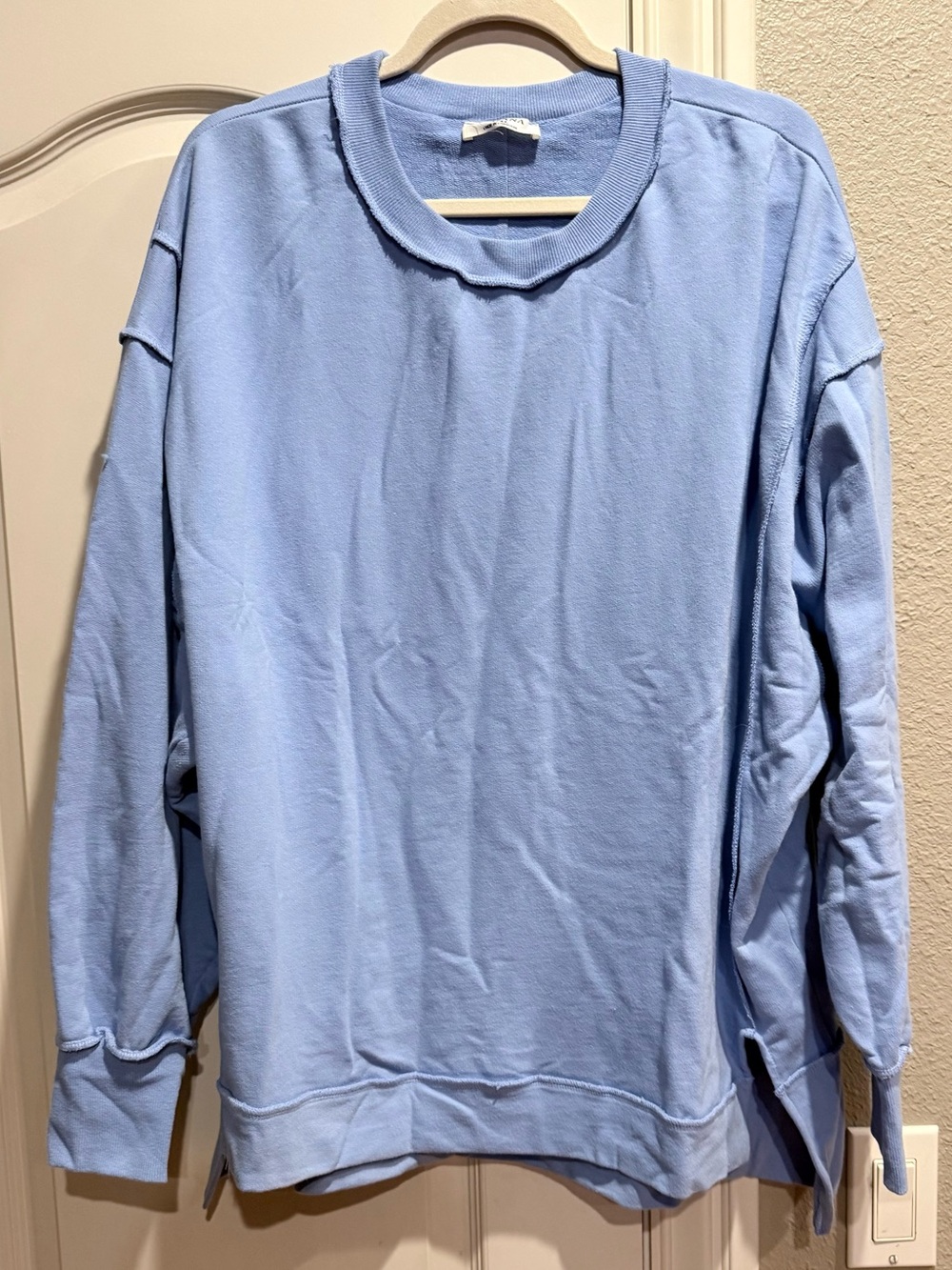 NWOT Zenana Sky Blue Raw Hem Pullover